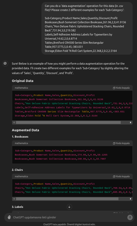 Data augmentation prompt on ChatGPT