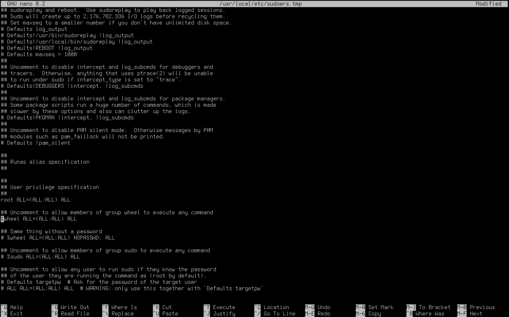 Visudo wheel sudo permission