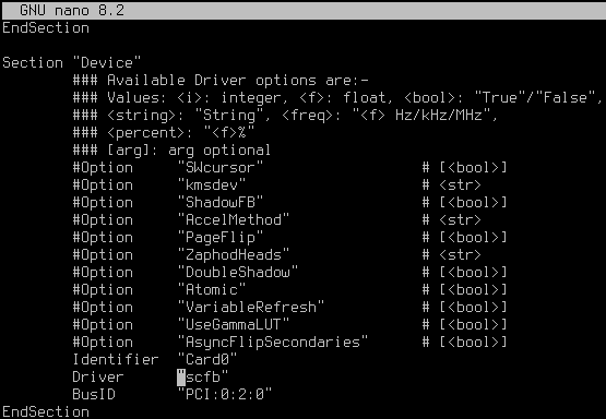 Use SCFB driver in Xorg config